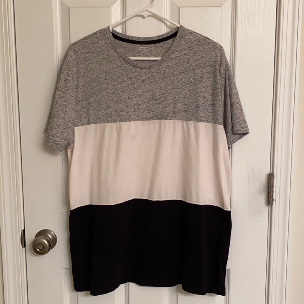 Old Navy Gray Cream Black Color-Block Short Sleeve Cotton-blend T-shirt Large